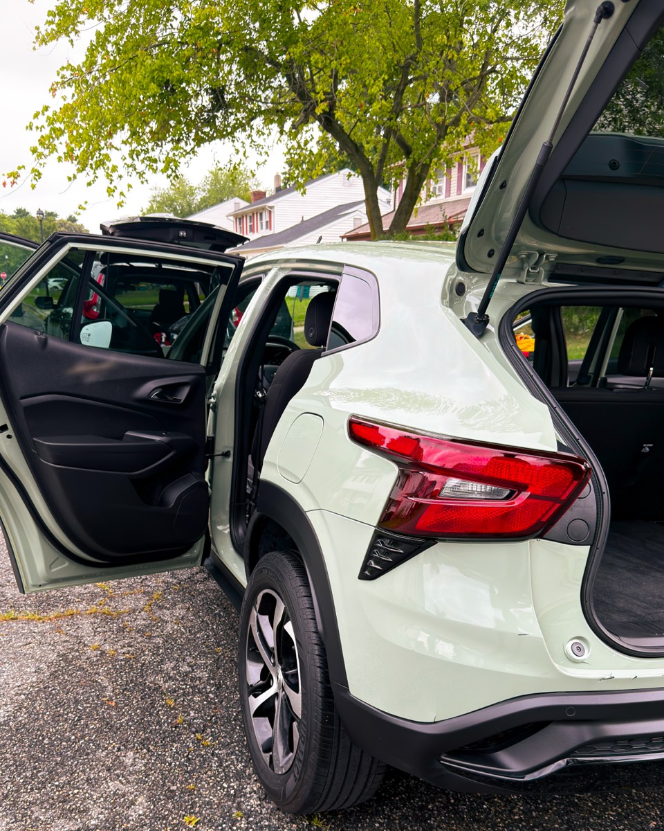Chevrolet Trax with rear hatch and doors open after a full detail